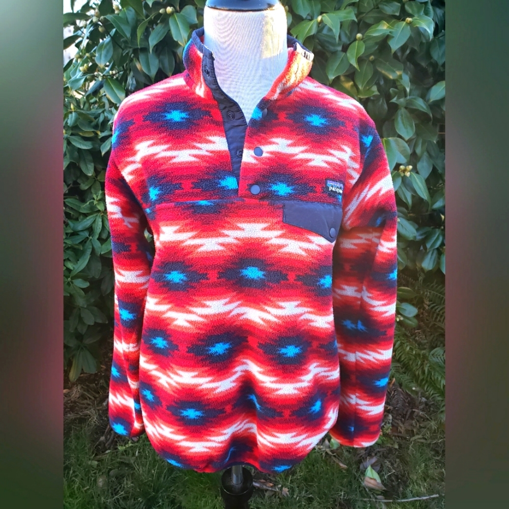 Patagonia Womens Desert Aztec Tribal Pattern Synchilla Snap T Fleece Pullover XS